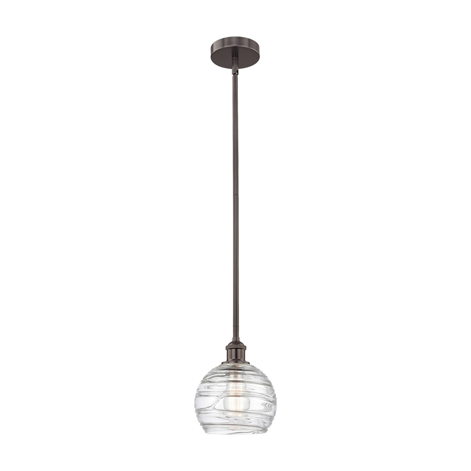 Innovations Athens Deco Swirl 8in 1-Light Mini Pendant | Industrial Oil Rubbed Bronze Steel and Clear Deco Swirl Glass | Model 616-1S-OB-G1213-8CL