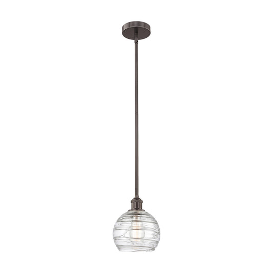 Innovations Athens Deco Swirl 8in 1-Light Mini Pendant | Industrial Oil Rubbed Bronze Steel and Clear Deco Swirl Glass | Model 616-1S-OB-G1213-8CL