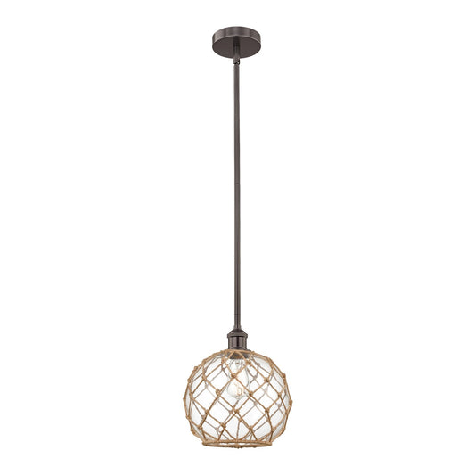 Innovations Farmhouse Rope 10in 1-Light Mini Pendant | Industrial Oil Rubbed Bronze Steel and Clear Glass with Brown Rope | Model 616-1S-OB-G122-10RB