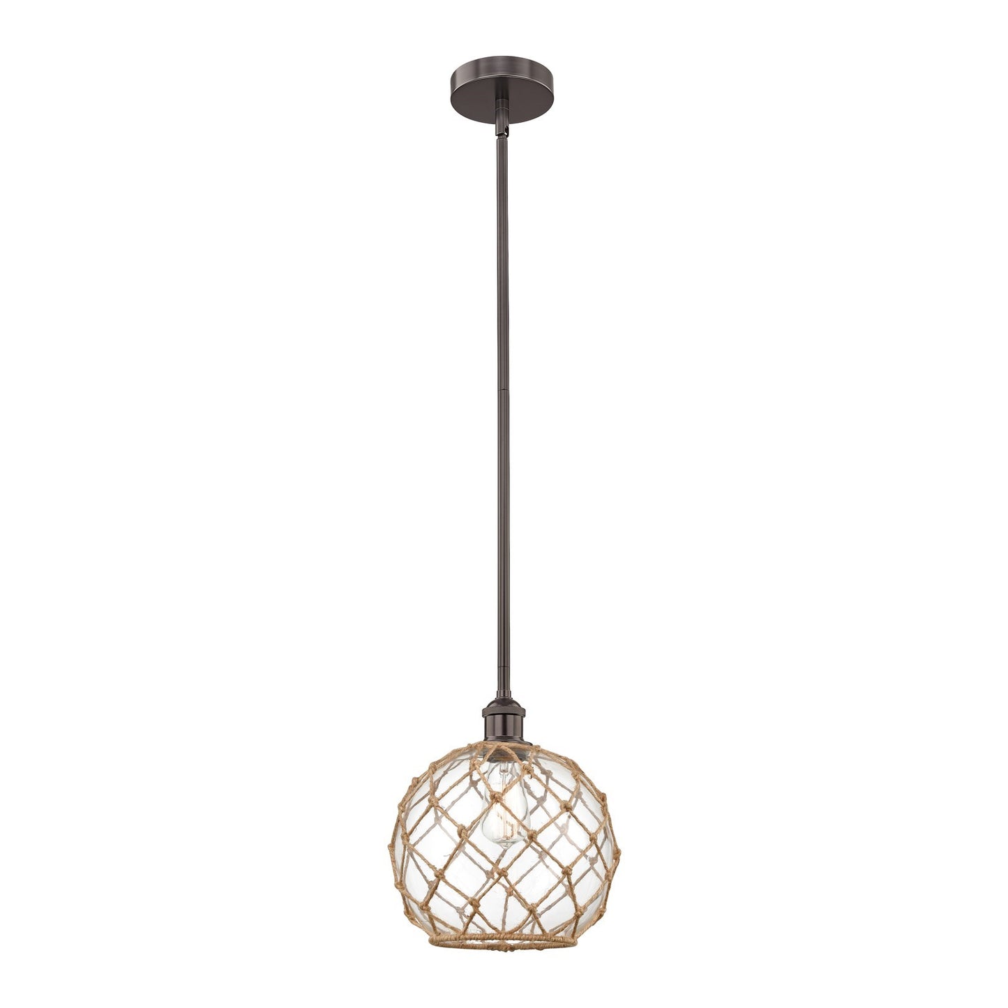 Innovations Farmhouse Rope 10in 1-Light Mini Pendant | Industrial Oil Rubbed Bronze and Clear Glass with Brown Rope | Model 616-1S-OB-G122-10RB-LED