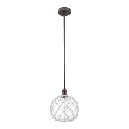Innovations Farmhouse Rope 10in 1-Light Mini Pendant | Industrial Oil Rubbed Bronze Steel and Clear Glass with White Rope | Model 616-1S-OB-G122-10RW-LED