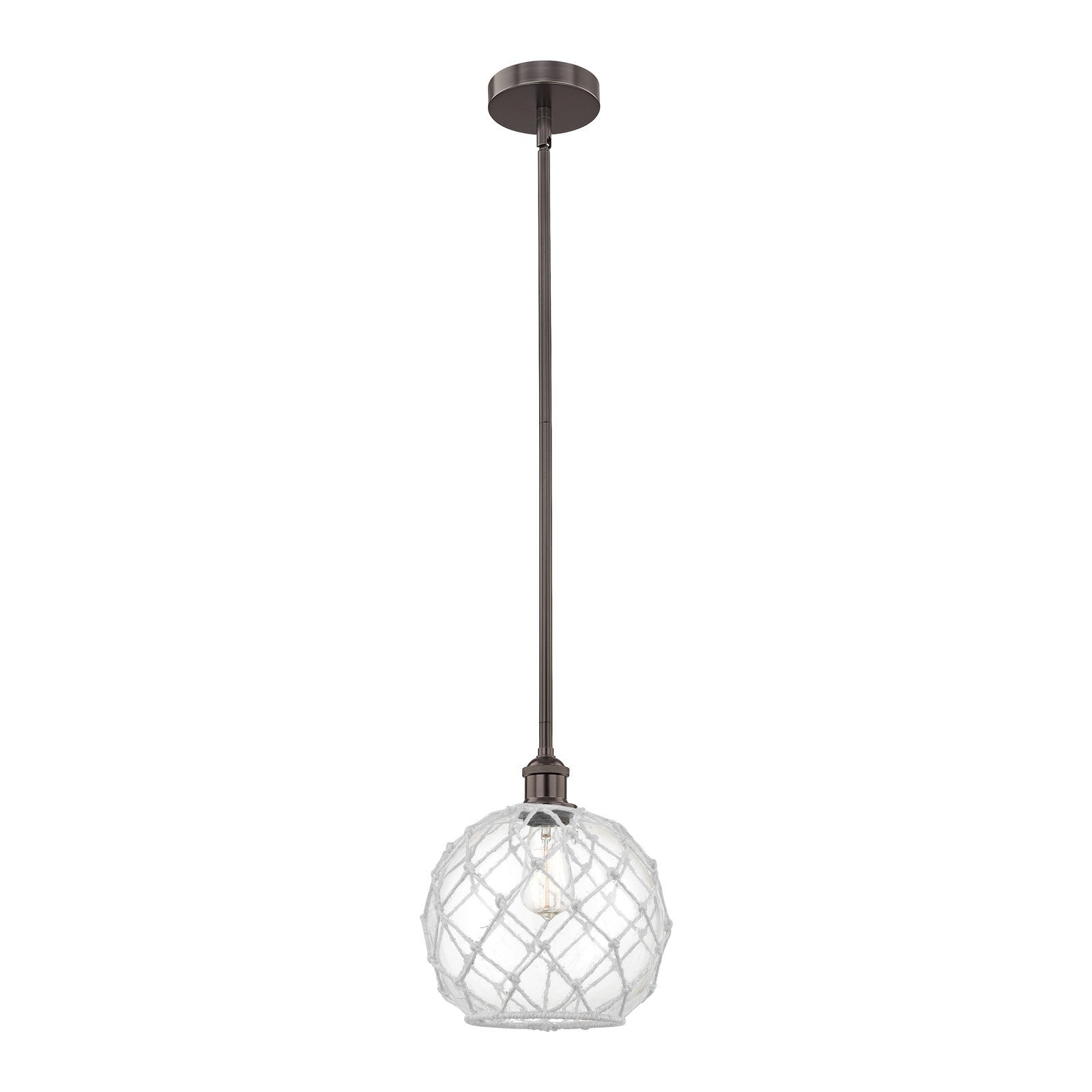Innovations Farmhouse Rope 10in 1-Light Mini Pendant | Industrial Oil Rubbed Bronze Steel and Clear Glass with White Rope | Model 616-1S-OB-G122-10RW-LED