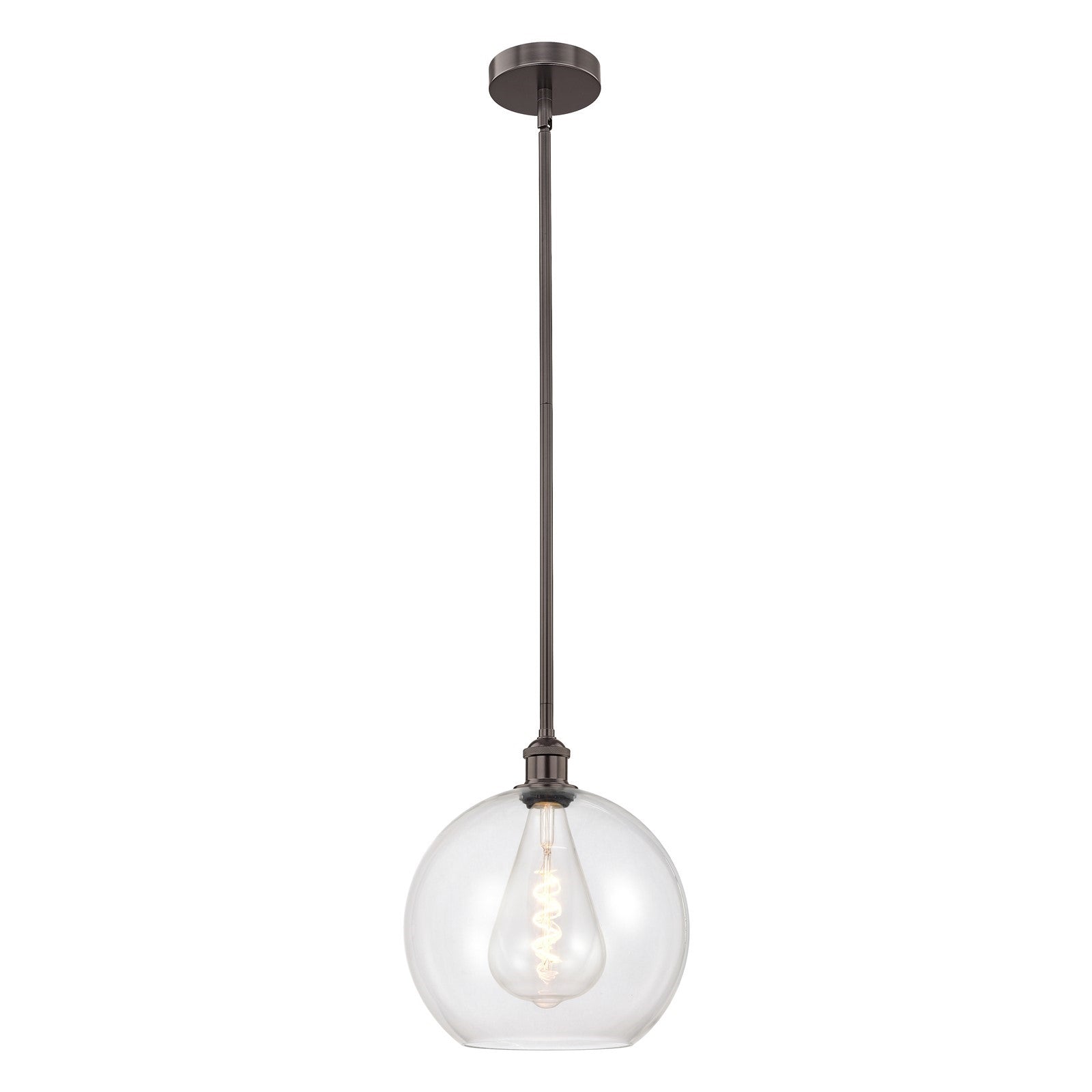 Innovations Athens 12in 1-Light Mini Pendant | Industrial Oil Rubbed Bronze Steel and Clear Glass | Kitchen Island & Dining | Model 616-1S-OB-G122-12-LED