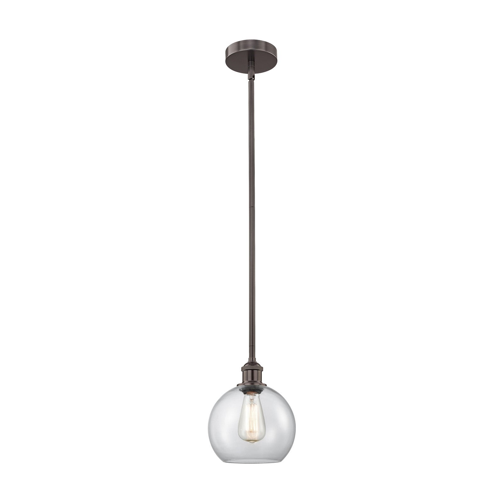 Innovations Athens 8in 1-Light Mini Pendant | Industrial Oil Rubbed Bronze Steel and Clear Glass | Kitchen Island & Dining Room | Model 616-1S-OB-G122-8