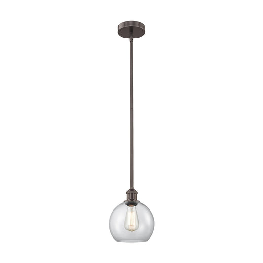 Innovations Athens 8in 1-Light Mini Pendant | Industrial Oil Rubbed Bronze Steel and Clear Glass | Kitchen Island & Dining Room | Model 616-1S-OB-G122-8