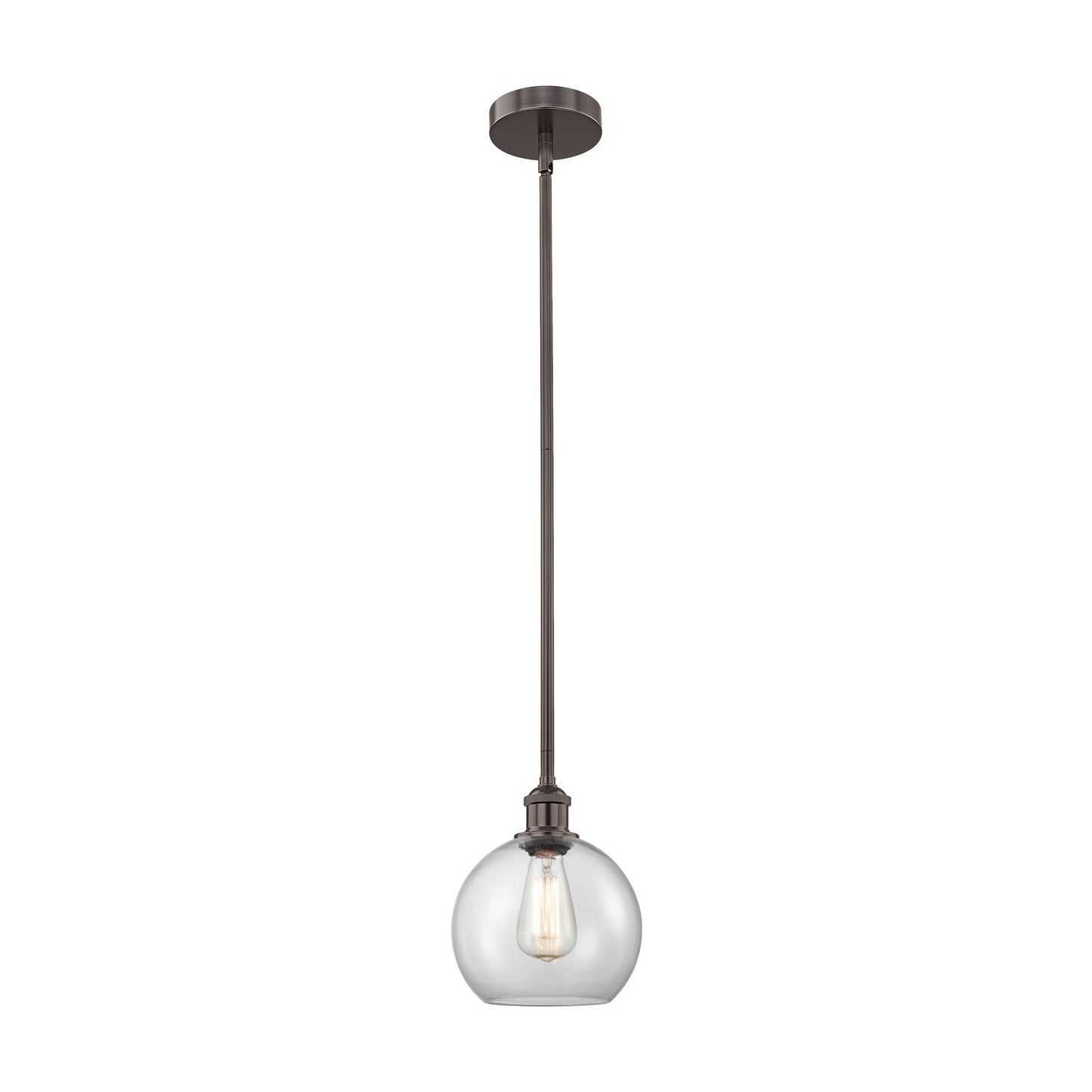 Innovations Athens 8in 1-Light Mini Pendant | Industrial Oil Rubbed Bronze Steel and Clear Glass | Kitchen Island & Dining | Model 616-1S-OB-G122-8-LED
