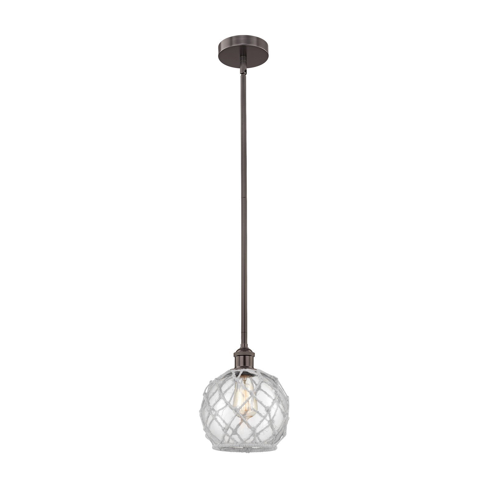Innovations Farmhouse Rope 8in 1-Light Mini Pendant | Industrial Oil Rubbed Bronze Steel and Clear Glass with White Rope | Model 616-1S-OB-G122-8RW-LED