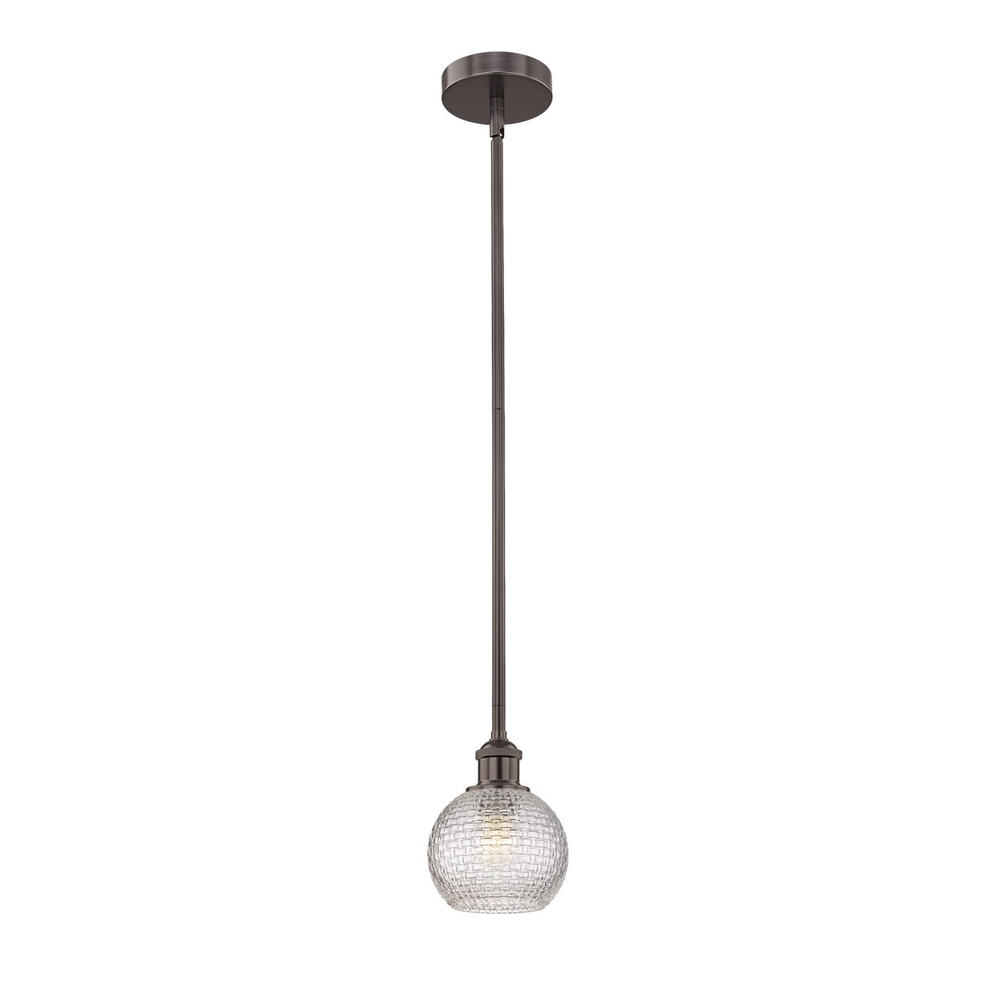 Innovations Athens 6in 1-Light Mini Pendant | Modern Farmhouse Oil Rubbed Bronze Steel and Clear Basket Weave Glass | Kitchen | Model 616-1S-OB-G122C-6CL