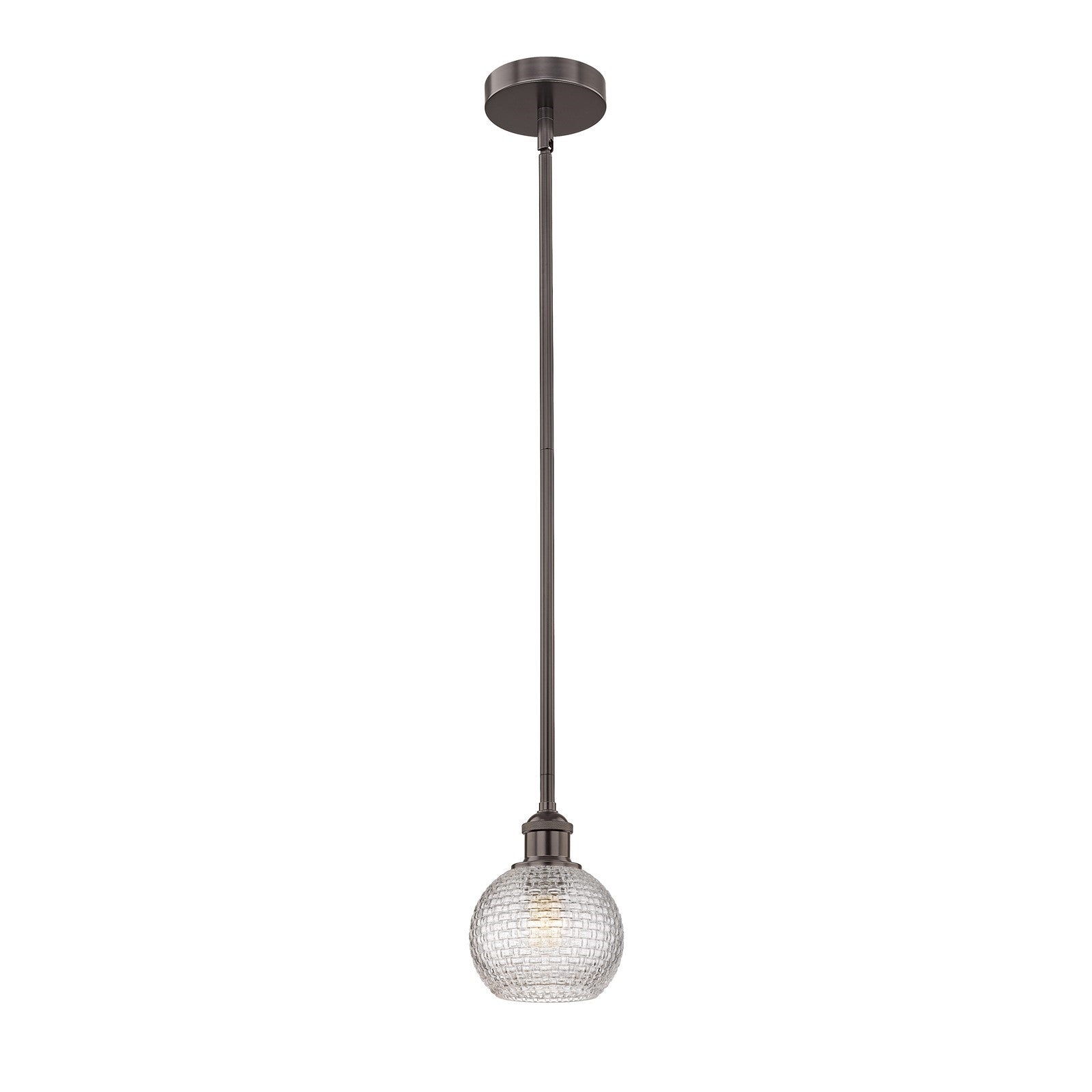 Innovations Athens 6in 1-Light Mini Pendant | Modern Farmhouse Oil Rubbed Bronze Steel and Clear Basket Weave Glass | Kitchen | Model 616-1S-OB-G122C-6CL