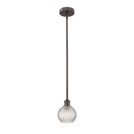 Innovations Athens 6in 1-Light Mini Pendant | Modern Farmhouse Oil Rubbed Bronze Steel and Clear Basket Weave Glass | Kitchen | Model 616-1S-OB-G122C-6CL
