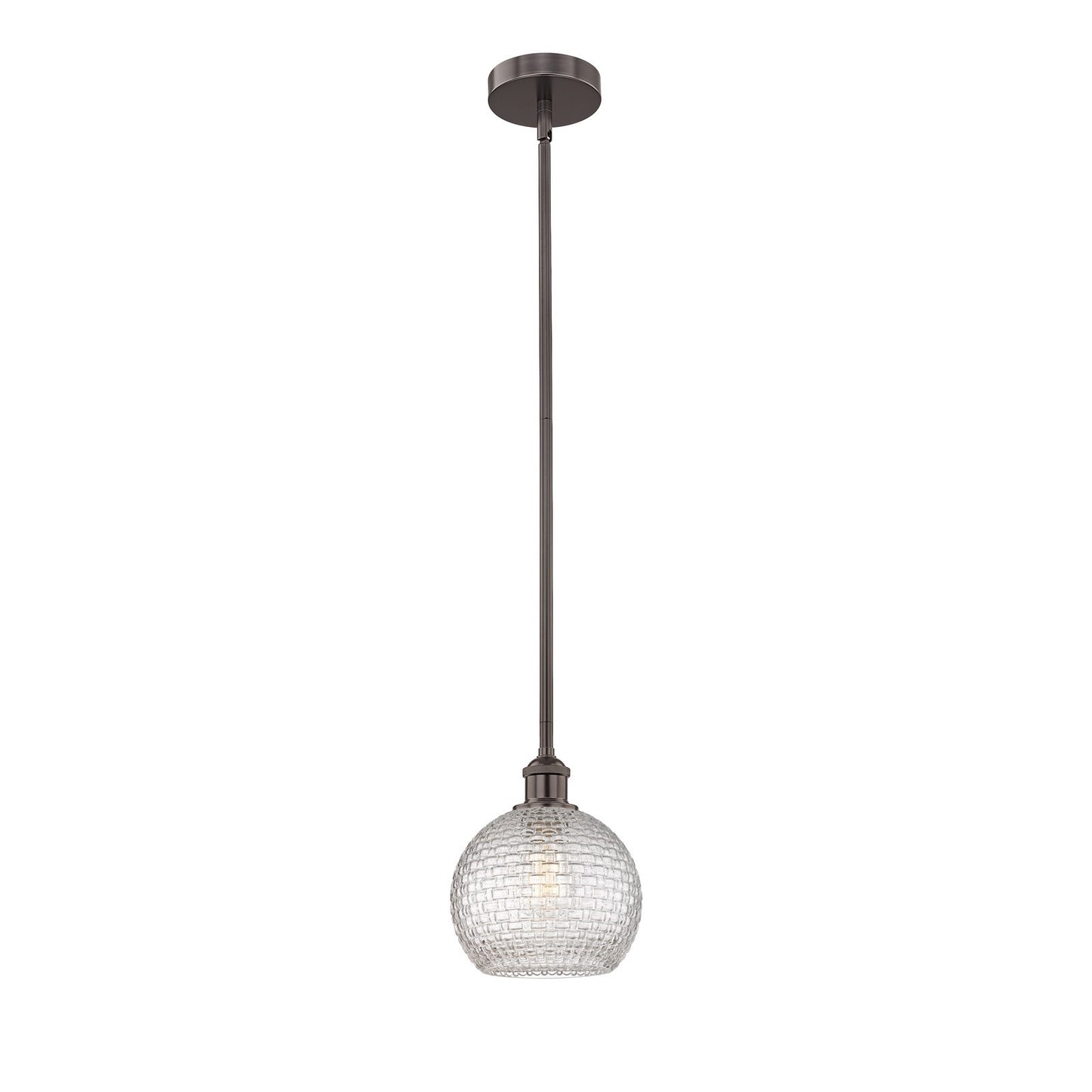 Innovations Athens 8in 1-Light Mini Pendant | Modern Farmhouse Oil Rubbed Bronze Steel and Clear Basket Weave Glass | Kitchen | Model 616-1S-OB-G122C-8CL