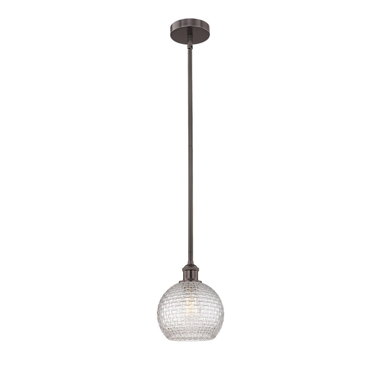 Innovations Athens 8in 1-Light Mini Pendant | Modern Farmhouse Oil Rubbed Bronze Steel and Clear Basket Weave Glass | Kitchen | Model 616-1S-OB-G122C-8CL