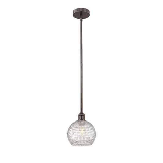 Innovations Athens 8in 1-Light Mini Pendant | Modern Farmhouse Oil Rubbed Bronze Steel and Clear Basket Weave Glass | Kitchen | Model 616-1S-OB-G122C-8CL