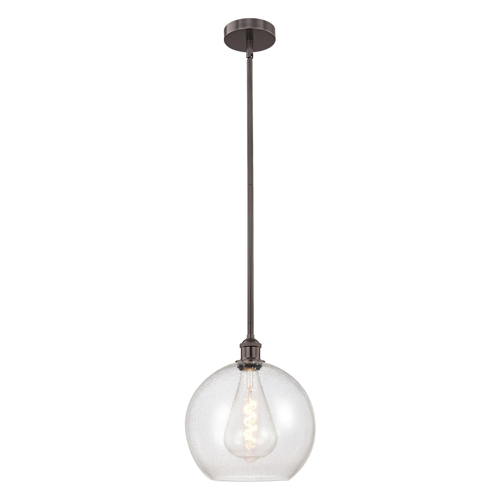 Innovations Athens 12in 1-Light Mini Pendant | Industrial Oil Rubbed Bronze Steel and Seedy Glass | Kitchen Island & Dining Room | Model 616-1S-OB-G124-12