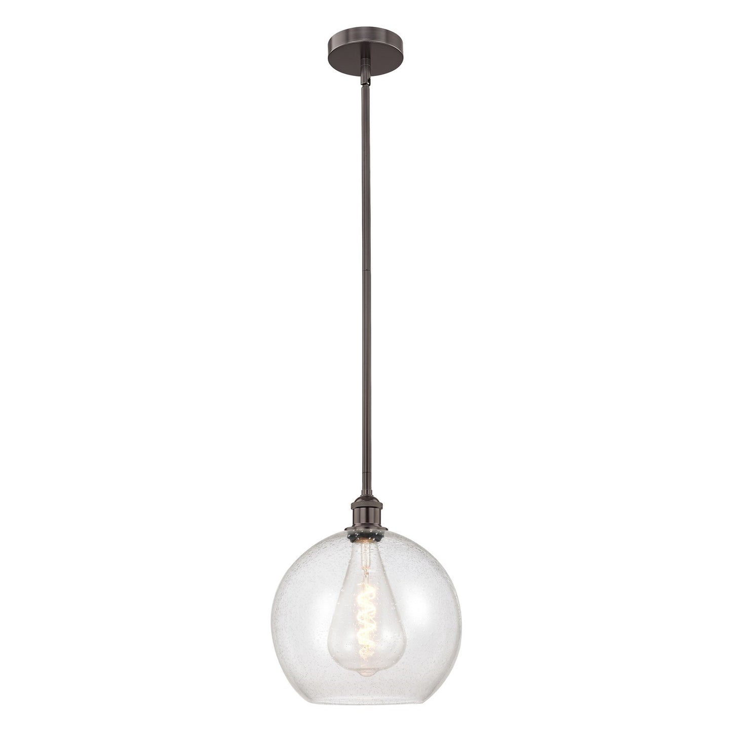 Innovations Athens 12in 1-Light Mini Pendant | Industrial Oil Rubbed Bronze Steel and Seedy Glass | Kitchen Island & Dining | Model 616-1S-OB-G124-12-LED