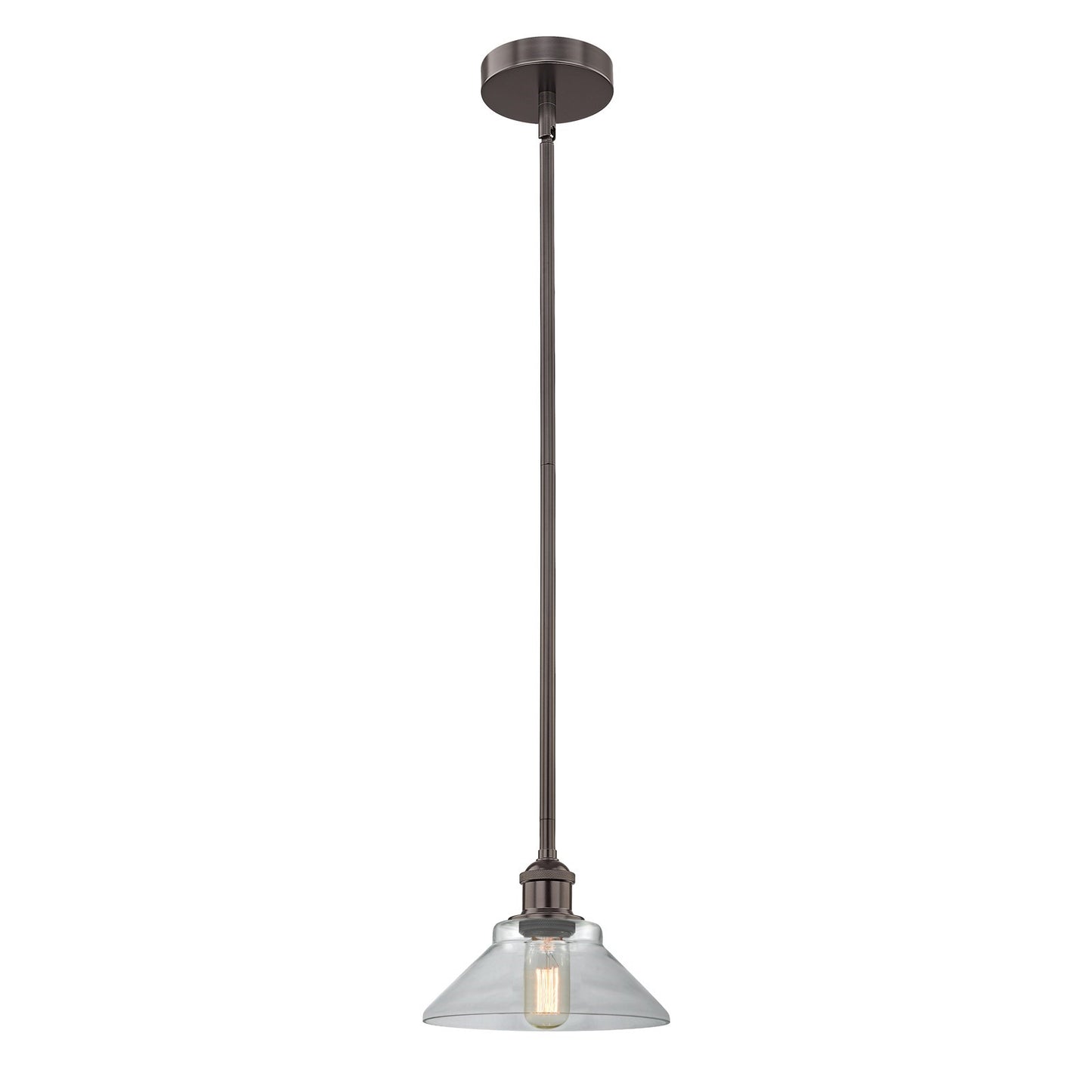 Innovations Orwell 8in 1-Light Mini Pendant | Industrial Oil Rubbed Bronze Steel and Clear Glass | Kitchen Island & Dining Room | Model 616-1S-OB-G132