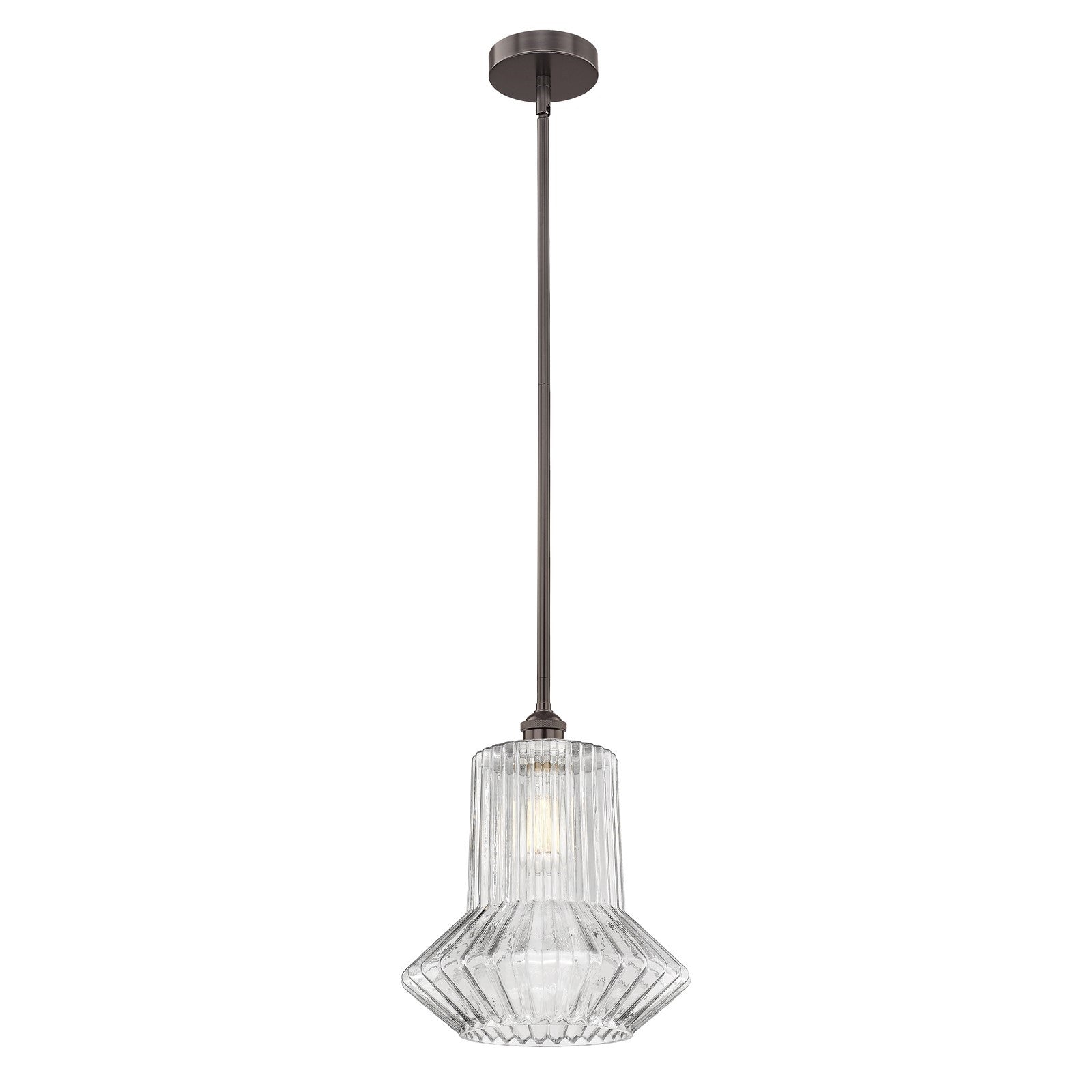 Innovations Springwater 12in 1-Light Mini Pendant | Industrial Oil Rubbed Bronze Steel and Clear Fluted Glass | Kitchen Island | Model 616-1S-OB-G212-LED