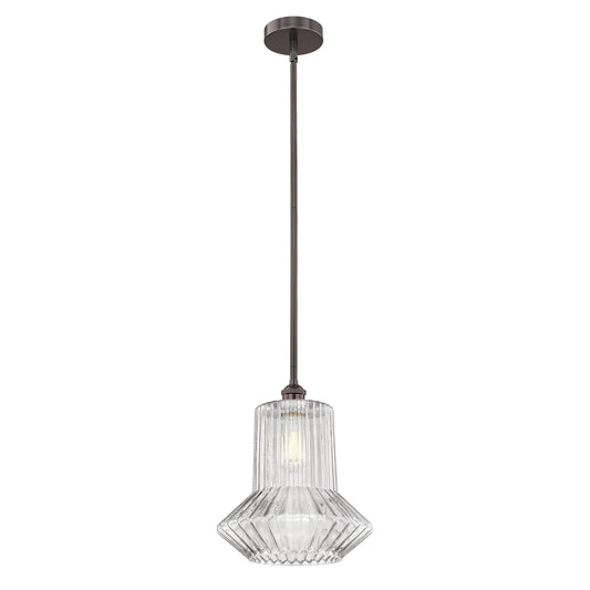 Innovations Springwater 12in 1-Light Mini Pendant | Industrial Oil Rubbed Bronze Steel and Clear Fluted Glass | Kitchen Island | Model 616-1S-OB-G212-LED