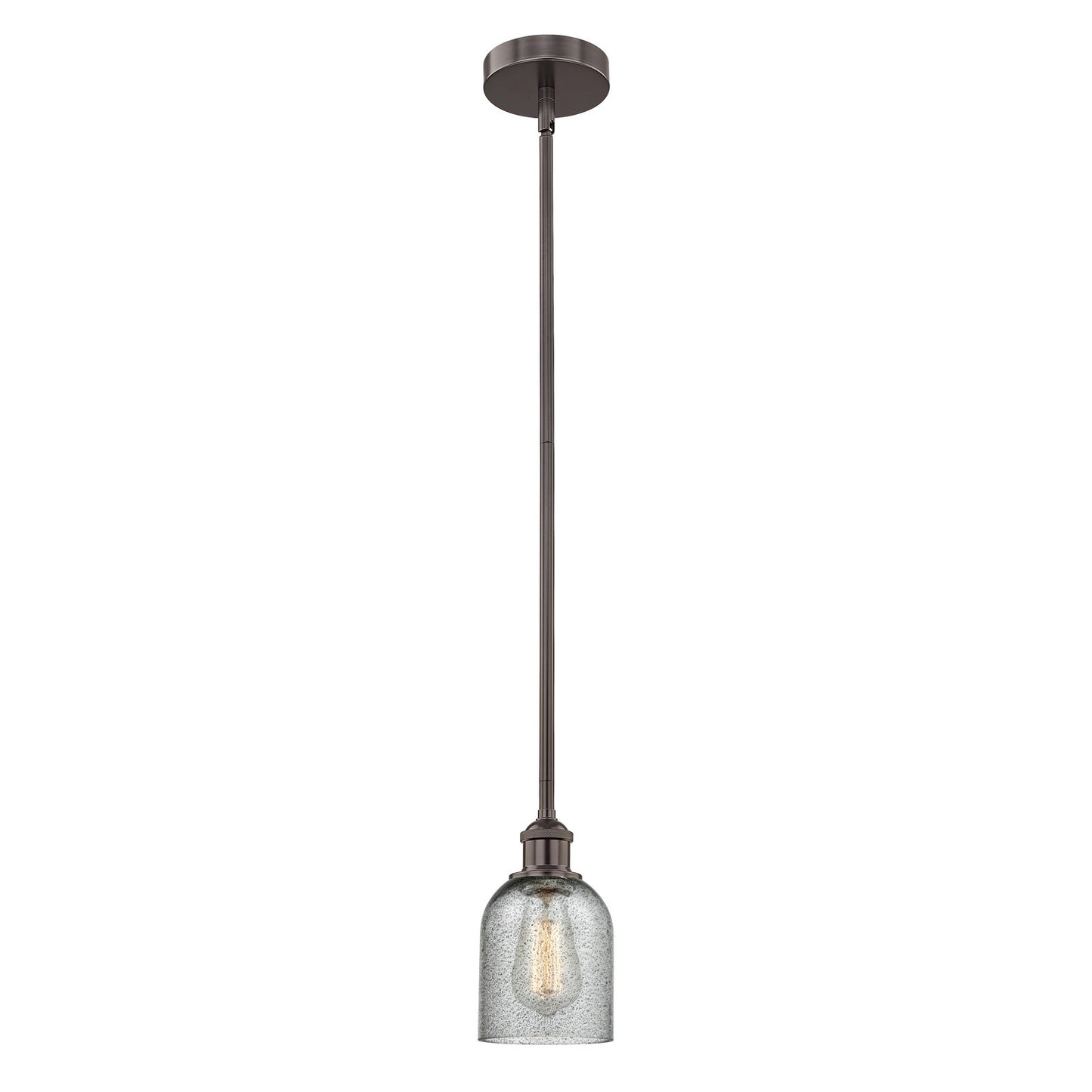 Innovations Caledonia 5in 1-Light Mini Pendant | Industrial Oil Rubbed Bronze Steel and Charcoal Glass | Kitchen Island & | Model 616-1S-OB-G257-LED