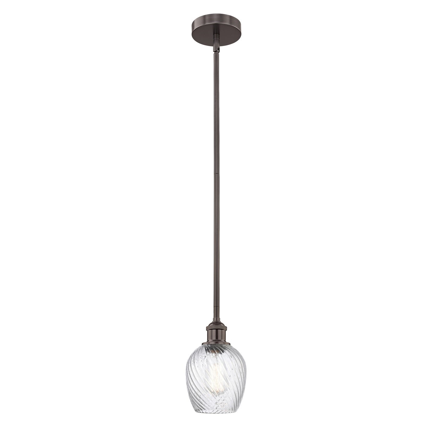 Innovations Salina 6in 1-Light Mini Pendant | Industrial Oil Rubbed Bronze Steel and Clear Spiral Fluted Glass | Kitchen Island | Model 616-1S-OB-G292-LED