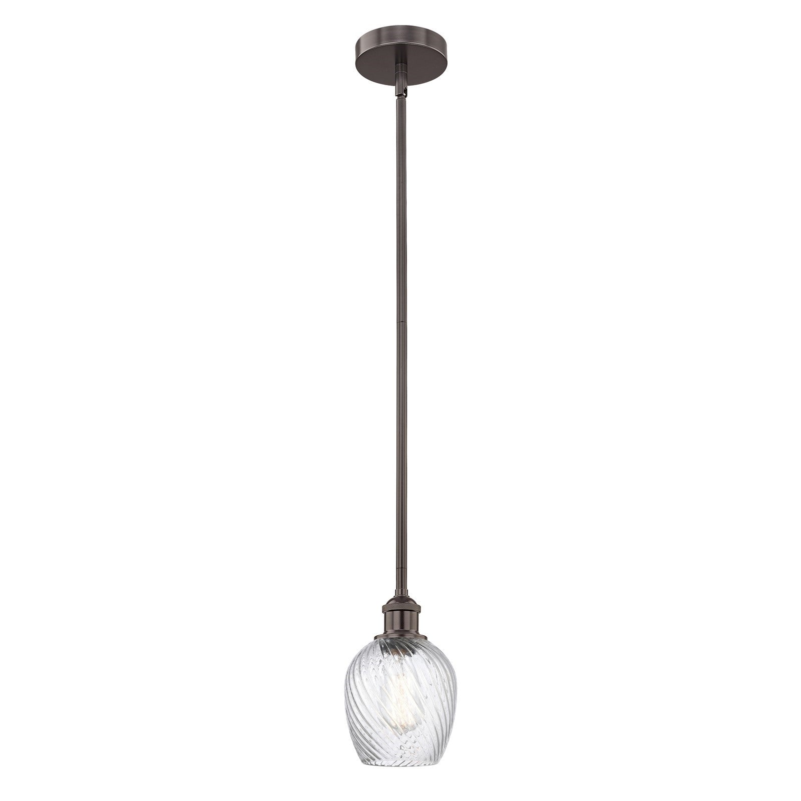 Innovations Salina 6in 1-Light Mini Pendant | Industrial Oil Rubbed Bronze Steel and Clear Spiral Fluted Glass | Kitchen Island | Model 616-1S-OB-G292-LED