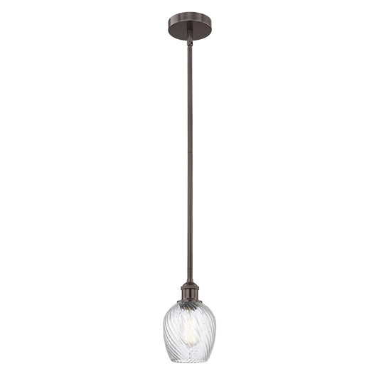 Innovations Salina 6in 1-Light Mini Pendant | Industrial Oil Rubbed Bronze Steel and Clear Spiral Fluted Glass | Kitchen Island | Model 616-1S-OB-G292-LED