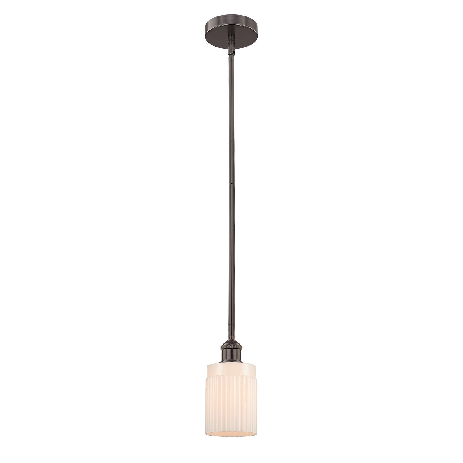 Innovations Hadley 5in 1-Light Mini Pendant | Art Nouveau Oil Rubbed Bronze Steel and Matte White Ribbed Glass | Kitchen Island | Model 616-1S-OB-G341-LED