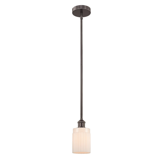 Innovations Hadley 5in 1-Light Mini Pendant | Art Nouveau Oil Rubbed Bronze Steel and Matte White Ribbed Glass | Kitchen Island | Model 616-1S-OB-G341-LED