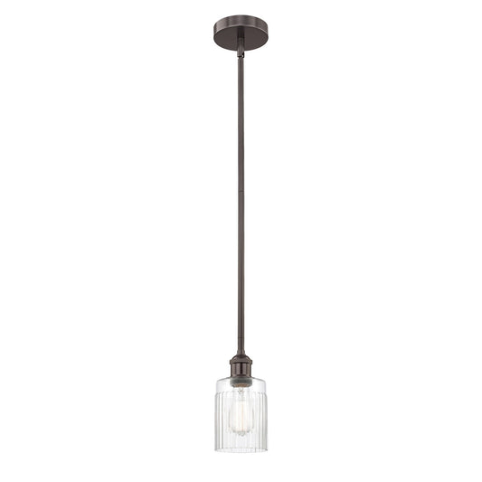 Innovations Hadley 1-Light Mini Pendant | Art Nouveau Oil Rubbed Bronze Steel and Clear Ribbed Glass | Kitchen Island & Dining Room | Model 616-1S-OB-G342