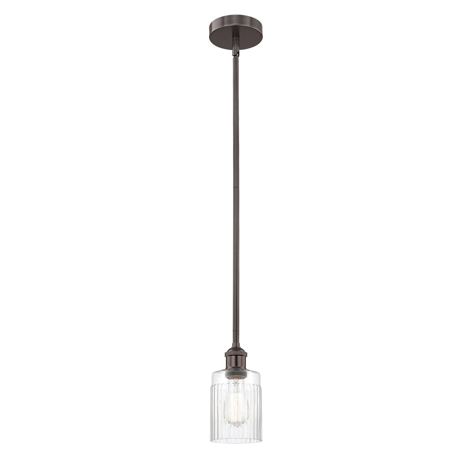 Innovations Hadley 4.5in 1-Light Mini Pendant | Art Nouveau Oil Rubbed Bronze and Clear Ribbed Glass | Kitchen Island & Dining | Model 616-1S-OB-G342-LED