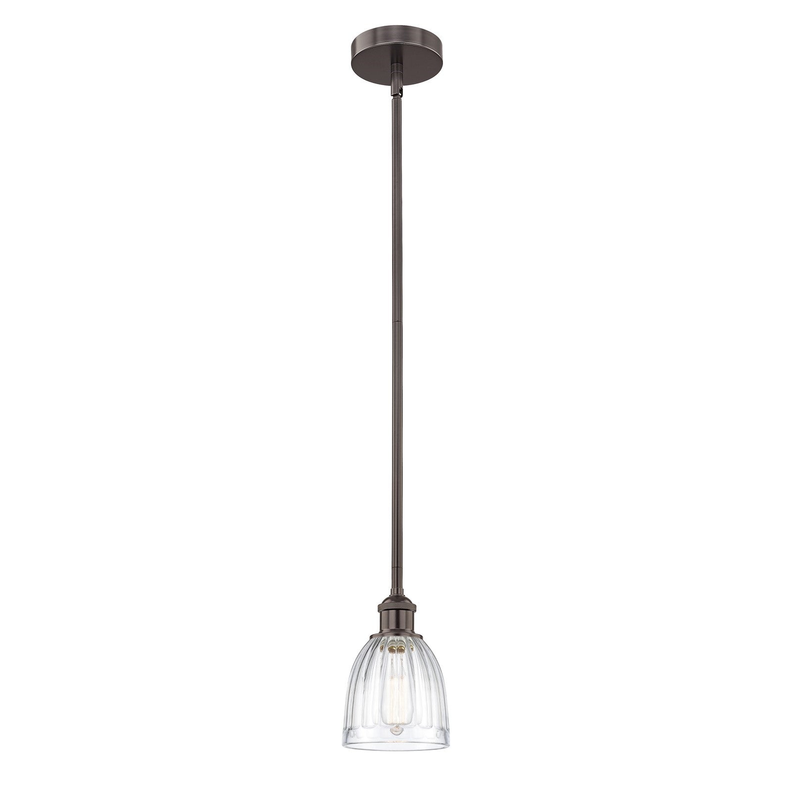 Innovations Brookfield 6in 1-Light Mini Pendant | Industrial Oil Rubbed Bronze Steel and Clear Ribbed Glass | Kitchen Island & | Model 616-1S-OB-G442-LED