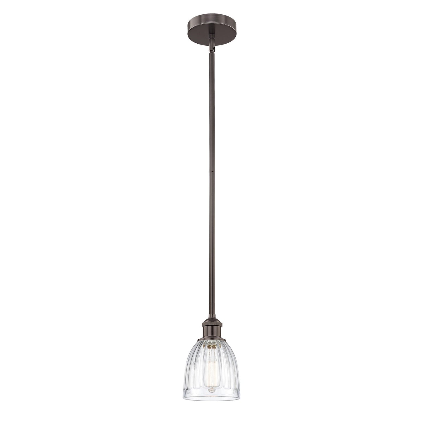 Innovations Brookfield 6in 1-Light Mini Pendant | Industrial Oil Rubbed Bronze Steel and Clear Ribbed Glass | Kitchen Island & | Model 616-1S-OB-G442-LED