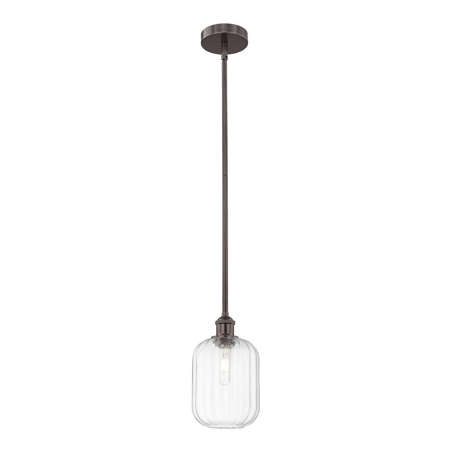Innovations Preston Cylinder 7in 1-Light Mini Pendant | Industrial Oil Rubbed Bronze Steel and Clear Glass | Kitchen Island & | Model 616-1S-OB-G460-7CL