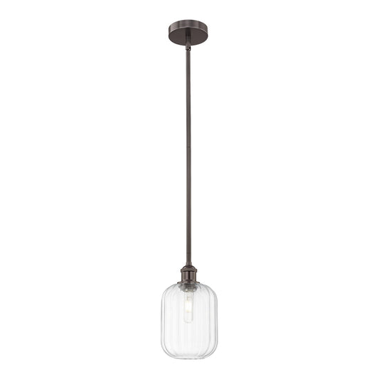 Innovations Preston Cylinder 7in 1-Light Mini Pendant | Industrial Oil Rubbed Bronze Steel and Clear Glass | Kitchen Island & | Model 616-1S-OB-G460-7CL