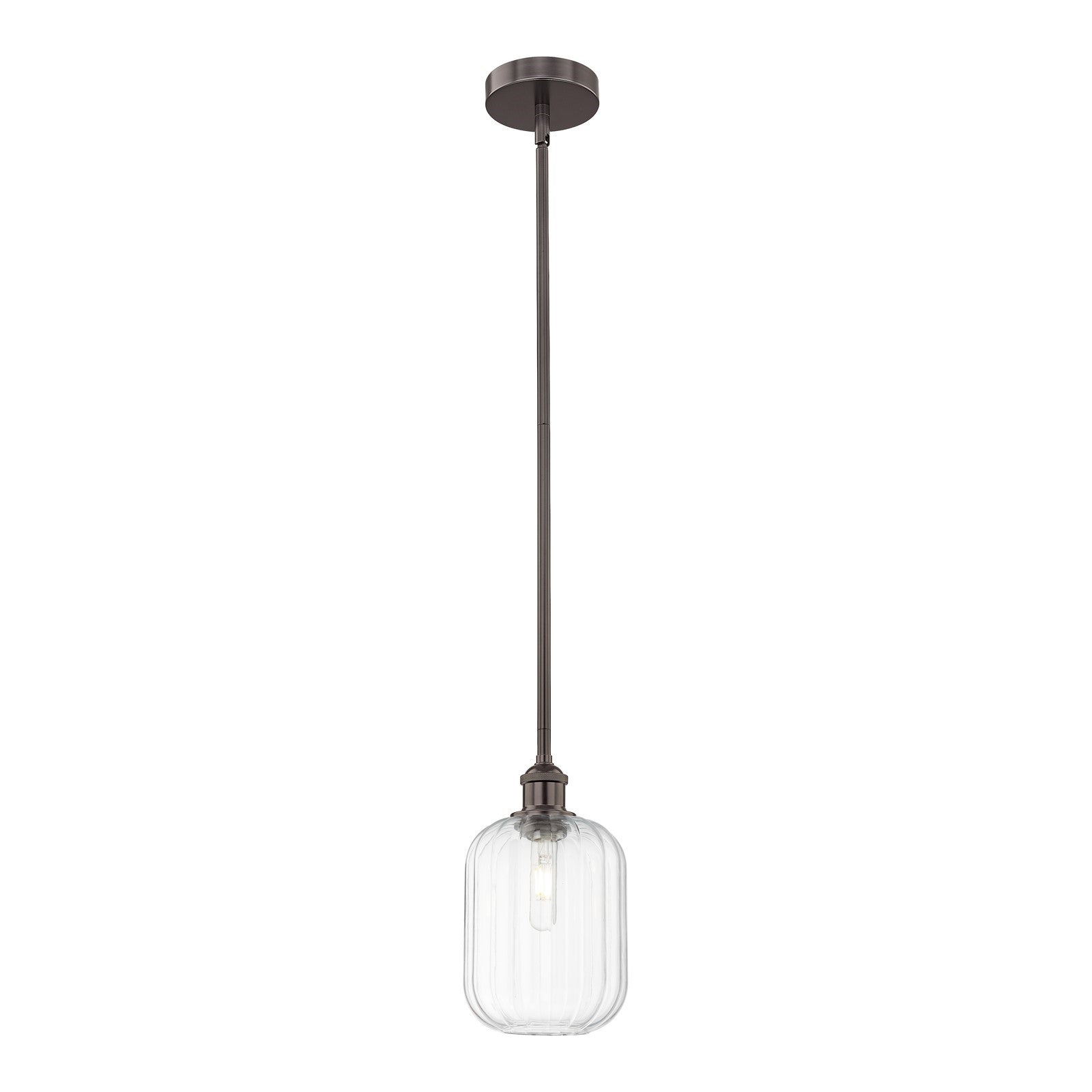 Innovations Preston Cylinder 7in 1-Light Mini Pendant | Industrial Oil Rubbed Bronze Steel and Clear Glass | Kitchen Island & | Model 616-1S-OB-G460-7CL