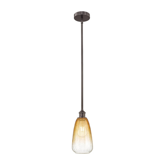 Innovations Brookhaven Almond 6in 1-Light Mini Pendant | Industrial Oil Rubbed Bronze Steel and Amber Glass | Kitchen Island & | Model 616-1S-OB-G480-6AM