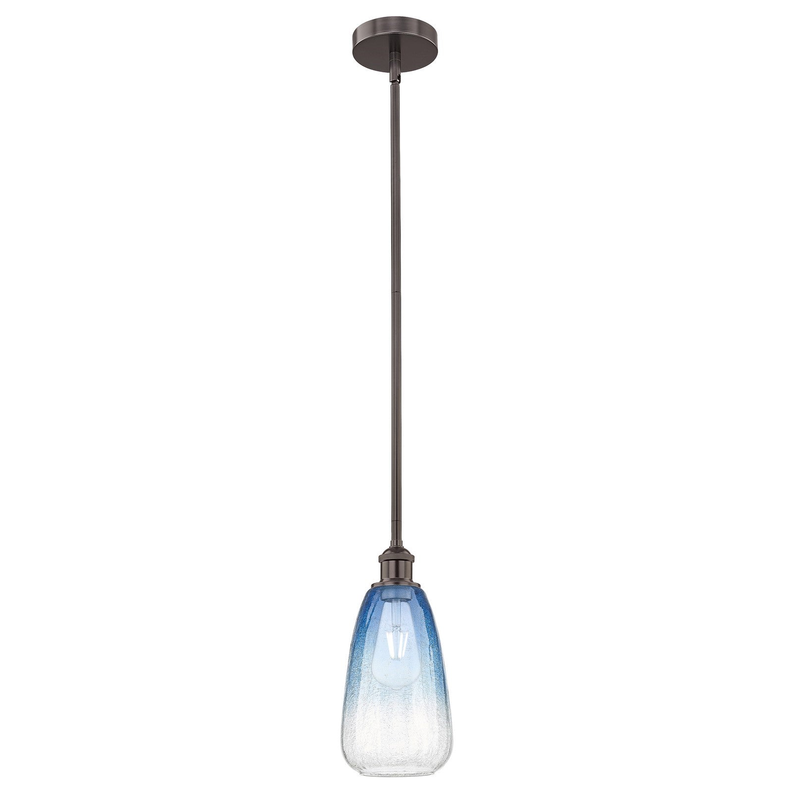 Innovations Brookhaven Almond 6in 1-Light Mini Pendant | Industrial Oil Rubbed Bronze Steel and Sapphire Blue Glass | Kitchen | Model 616-1S-OB-G480-6SB
