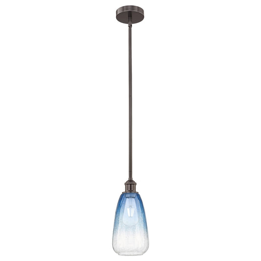 Innovations Brookhaven Almond 6in 1-Light Mini Pendant | Industrial Oil Rubbed Bronze Steel and Sapphire Blue Glass | Kitchen | Model 616-1S-OB-G480-6SB