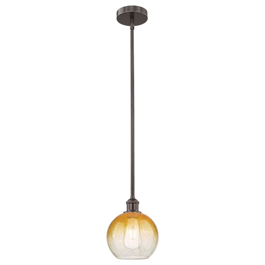 Innovations Brookhaven Globe 8in 1-Light Mini Pendant | Industrial Oil Rubbed Bronze Steel and Amber Glass | Kitchen Island & | Model 616-1S-OB-G483-8AM