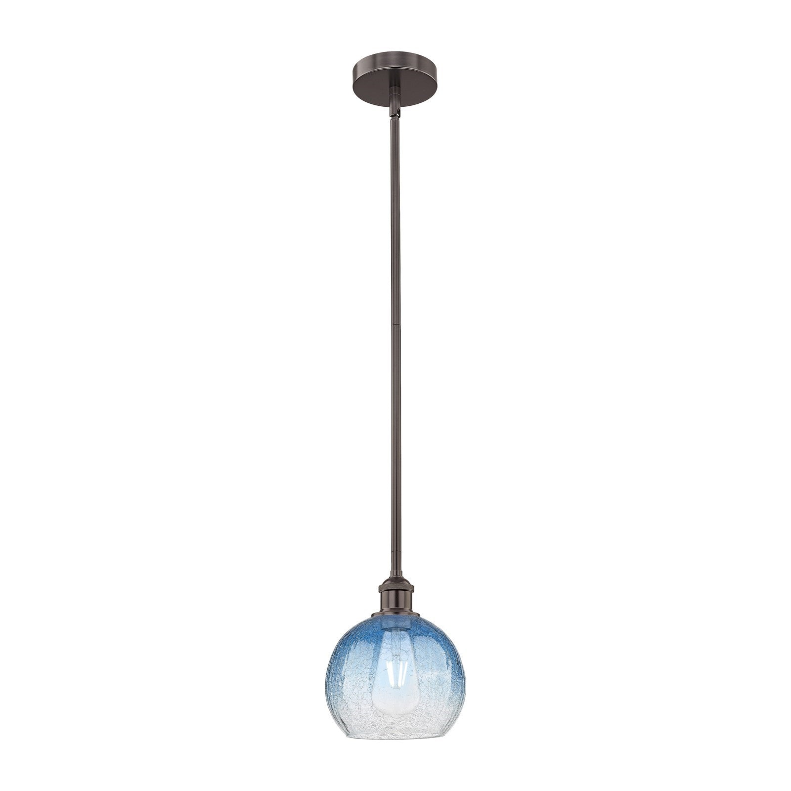 Innovations Brookhaven Globe 8in 1-Light Mini Pendant | Industrial Oil Rubbed Bronze Steel and Sapphire Blue Glass | Kitchen | Model 616-1S-OB-G483-8SB