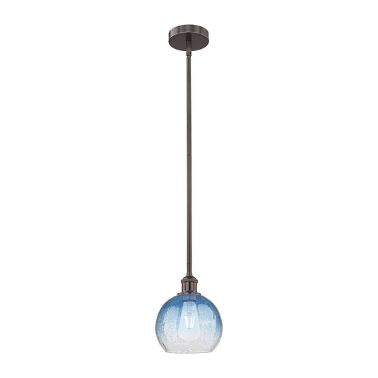 Innovations Brookhaven Globe 8in 1-Light Mini Pendant | Industrial Oil Rubbed Bronze Steel and Sapphire Blue Glass | Kitchen | Model 616-1S-OB-G483-8SB