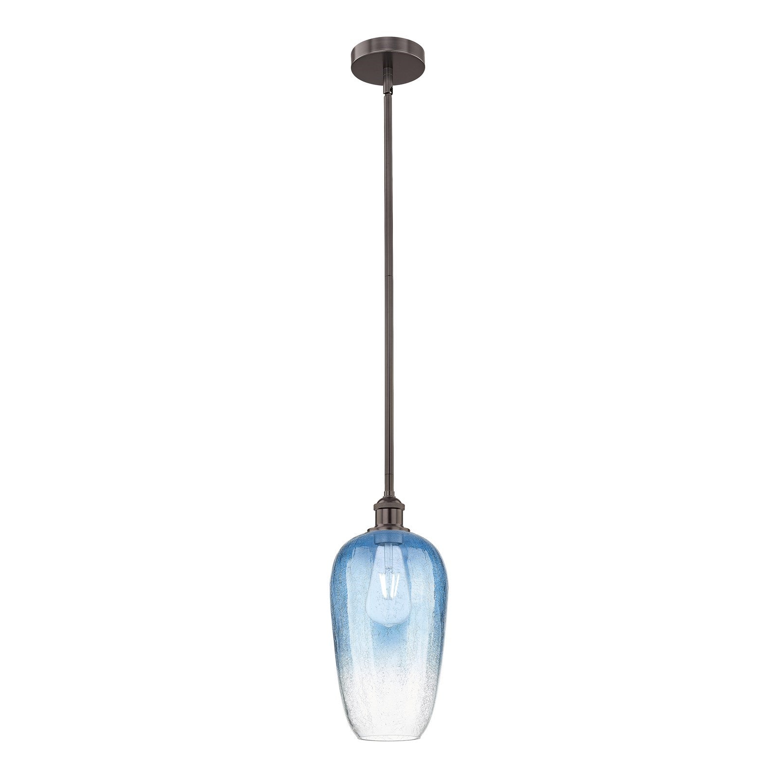 Innovations Brookhaven Flute 7in 1-Light Mini Pendant | Industrial Oil Rubbed Bronze Steel and Sapphire Blue Glass | Kitchen | Model 616-1S-OB-G484-7SB