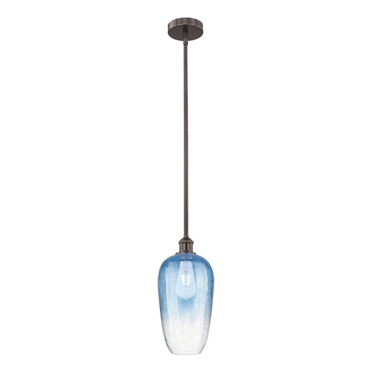 Innovations Brookhaven Flute 7in 1-Light Mini Pendant | Industrial Oil Rubbed Bronze Steel and Sapphire Blue Glass | Kitchen | Model 616-1S-OB-G484-7SB