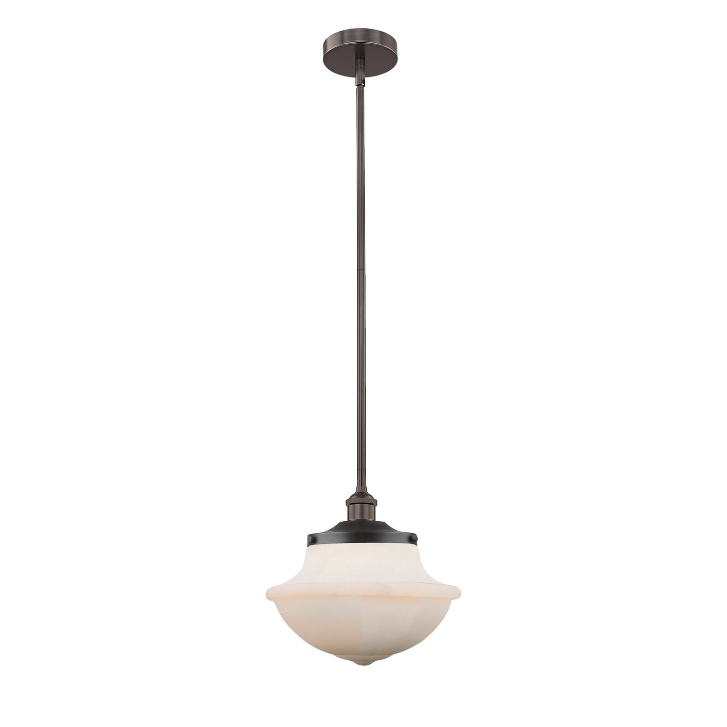 Innovations Oxford 12in 1-Light Mini Pendant | Industrial Oil Rubbed Bronze Steel and Matte White Frosted Glass | Kitchen Island & | Model 616-1S-OB-G541