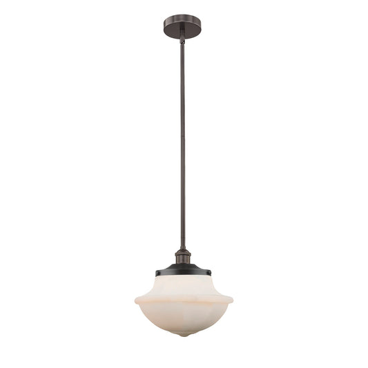Innovations Oxford 12in 1-Light Mini Pendant | Industrial Oil Rubbed Bronze Steel and Matte White Frosted Glass | Kitchen Island & | Model 616-1S-OB-G541