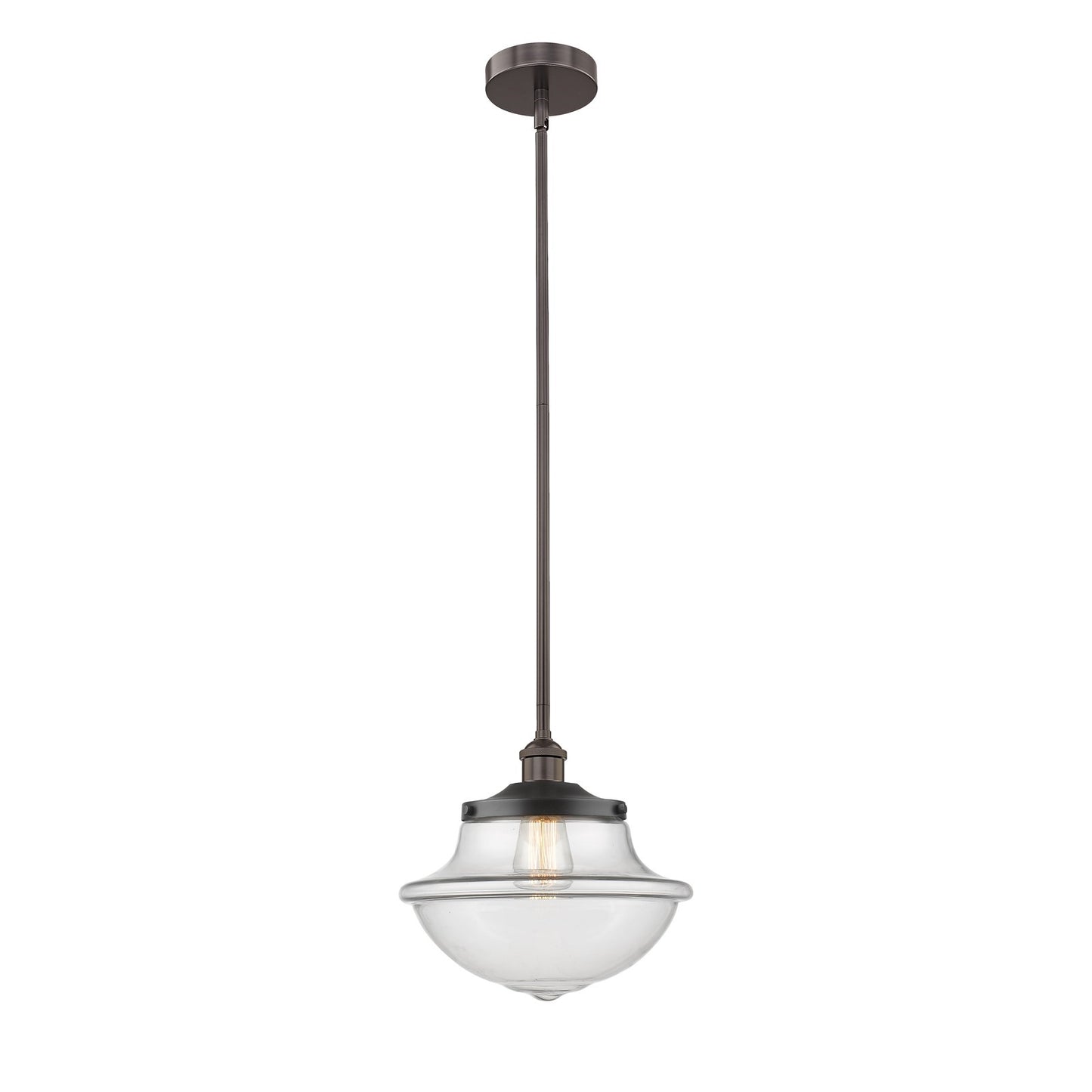Innovations Oxford 1-Light 12in Mini Pendant | Industrial Oil Rubbed Bronze Steel and Clear Glass | Kitchen Island & Dining Room | Model 616-1S-OB-G542