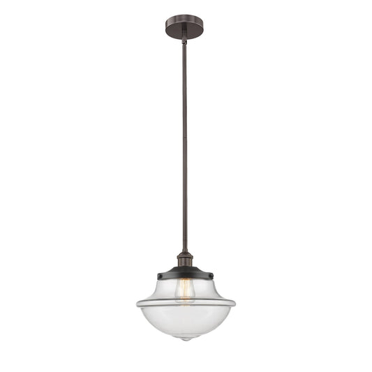 Innovations Oxford 1-Light 12in Mini Pendant | Industrial Oil Rubbed Bronze Steel and Clear Glass | Kitchen Island & Dining Room | Model 616-1S-OB-G542
