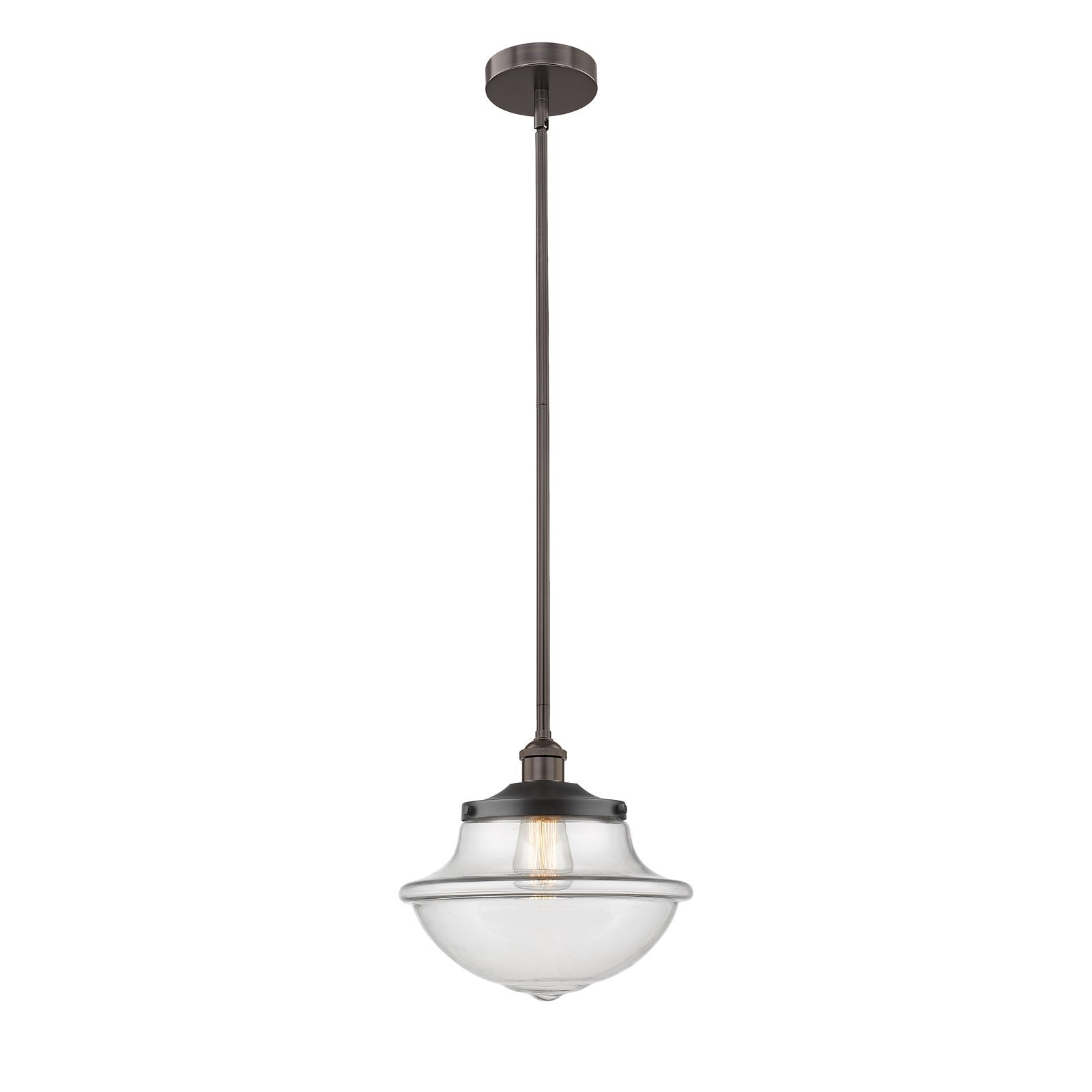 Innovations Oxford 1-Light 12in Mini Pendant | Industrial Oil Rubbed Bronze Steel and Clear Glass | Kitchen Island & Dining Room | Model 616-1S-OB-G542