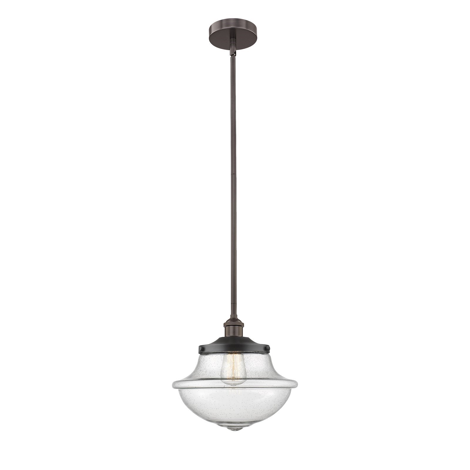 Innovations Oxford 1-Light Mini Pendant | Industrial Oil Rubbed Bronze Steel and Seedy Glass | Kitchen Island & Dining Room | 11.75 | Model 616-1S-OB-G544