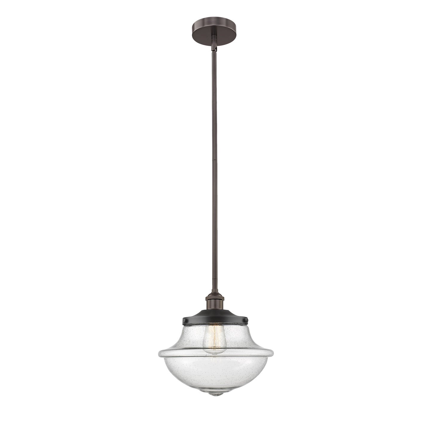 Innovations Oxford 1-Light Mini Pendant | Industrial Oil Rubbed Bronze Steel and Seedy Glass | Kitchen Island & Dining Room | 11.75 | Model 616-1S-OB-G544
